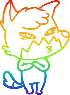 gökkuşağı gradyanı çizimi bir insan tarafından çizilmiş akıllı bir tilki çizgi filmi