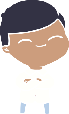 Bir insan tarafından çizilmiş düz renkli çizgi film gülümseyen çocuk