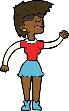 Bir insan tarafından çizilmiş gözlüklü bir kadın.