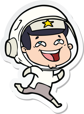 Bir insan tarafından çizilmiş, gülen astronotun çıkartması.