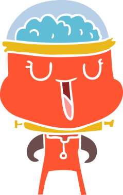 Bir insan tarafından çizilmiş mutlu düz renkli çizgi film robotu