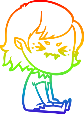 Gökkuşağı gradyan çizgi çizimi Bir insan tarafından çizilmiş rahatsız bir vampir kız çizgi filmi