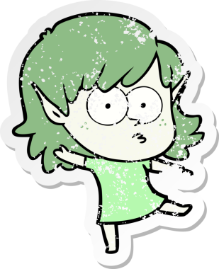 Bir insan tarafından çizilen karikatür elf kızının sıkıntılı çıkartması.