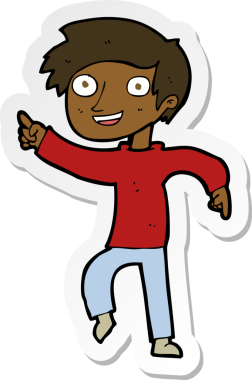 Bir insan tarafından çizilmiş mutlu bir çocuğun çıkartması.