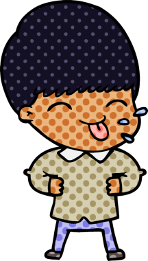 Çizgi filmci çocuk bir insan tarafından çizilmiş dili dışarı çıkarıyor.