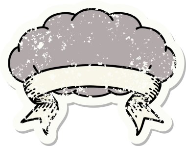 Bir insan tarafından çizilmiş gri bulutlu eski bir etiket.