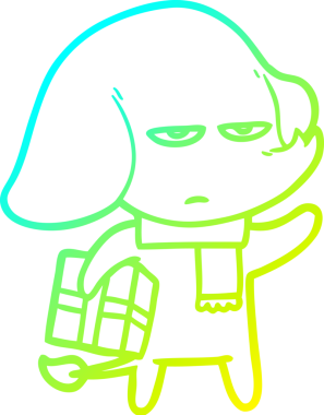 Bir insan tarafından çizilmiş soğuk bir çizgi film filinin çizimi.