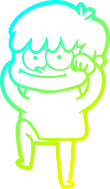 Bir insan tarafından çizilmiş mutlu bir çizgi film karakteri çizimi.