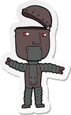 Bir insan tarafından çizilmiş robot karikatür çıkartması.