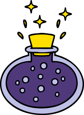 Bir insan tarafından çizilmiş köpüren iksir şişesi.