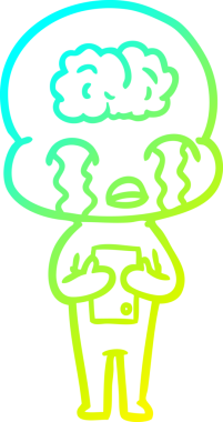 Bir çizgi filmin soğuk gradyan çizimi. Bir insan tarafından çizilmiş ağlayan büyük beyin uzaylısı.