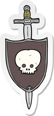 Bir insan tarafından çizilmiş kılıç ve kalkanın çıkartması.