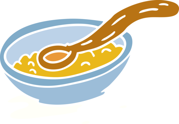 Bir insan tarafından çizilmiş mısır gevreği kasesinin el çizimi karikatürü.