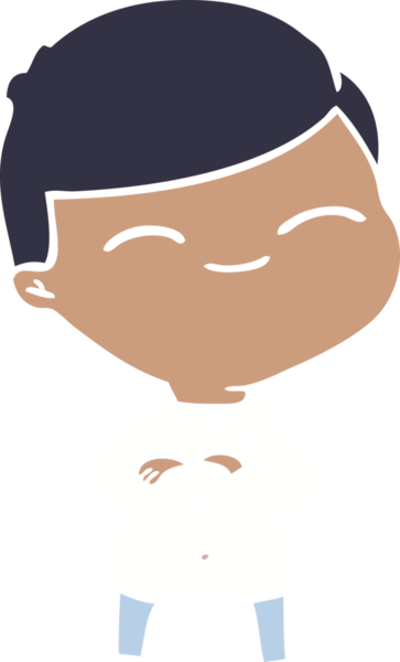 Bir insan tarafından çizilmiş düz renkli çizgi film gülümseyen çocuk