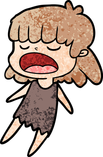 Çizgi filmdeki kadın bir insan tarafından yüksek sesle çizilmiş.