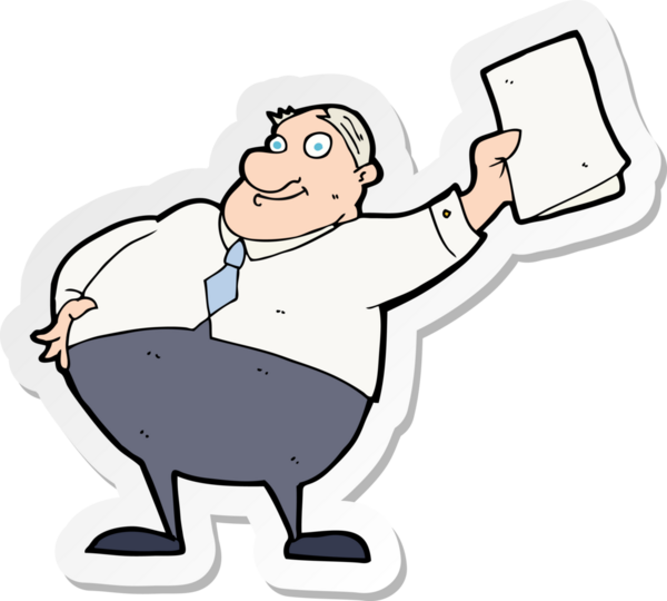 Bir insan tarafından çizilmiş kağıtları sallayan bir çizgi film patronunun çıkartması.