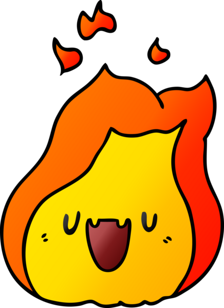 gradyan çizgi film illüstrasyonu kawaii bir insan tarafından çizilmiş sevimli ateş alevi