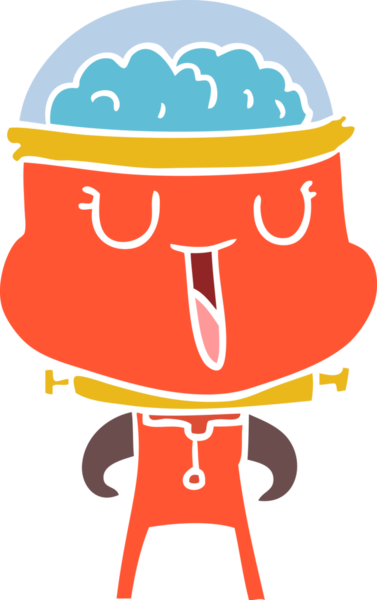 Bir insan tarafından çizilmiş mutlu düz renkli çizgi film robotu