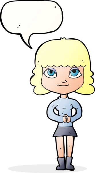 Bir insan tarafından çizilmiş konuşma balonlu mutlu kadın çizgi filmi.