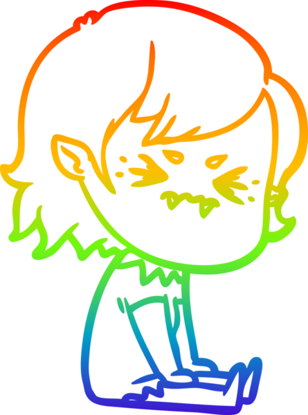 Gökkuşağı gradyan çizgi çizimi Bir insan tarafından çizilmiş rahatsız bir vampir kız çizgi filmi