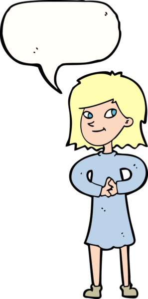 Bir insan tarafından çizilmiş konuşma balonlu mutlu kadın çizgi filmi.