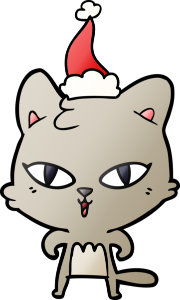 Bir insan tarafından çizilmiş Noel Baba şapkası takan bir kedinin gradyan çizimi.
