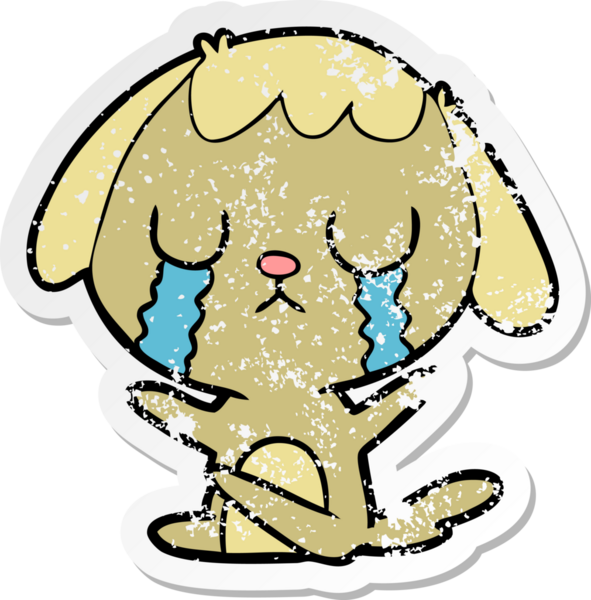 Bir insan tarafından çizilmiş ağlayan şirin bir köpeğin sıkıntılı çıkartması.