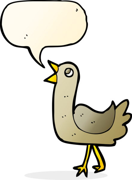 Bir insan tarafından çizilmiş konuşma balonlu çizgi film kuşu.