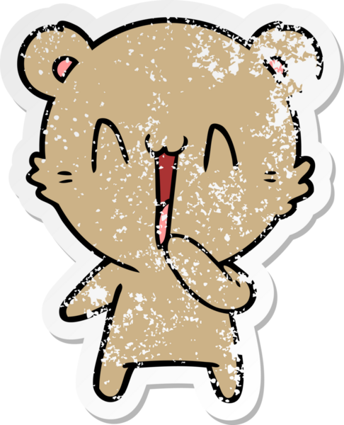 Bir insan tarafından çizilmiş mutlu ayı karikatürünün sıkıntılı çıkartması.