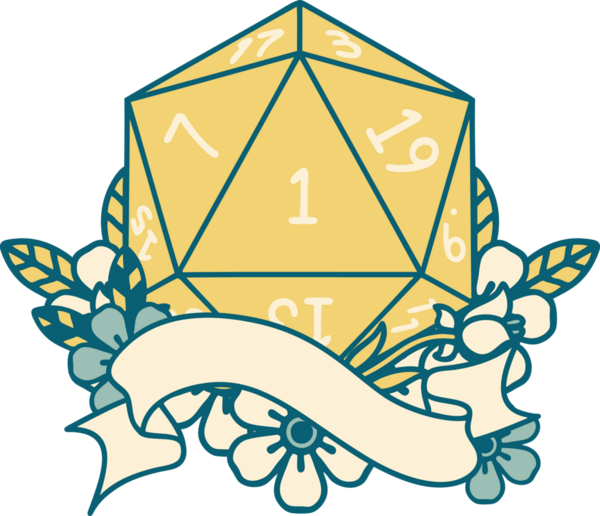 Retro Dövme Biçimi Doğal Bir d20 zar bir insan tarafından çizildi