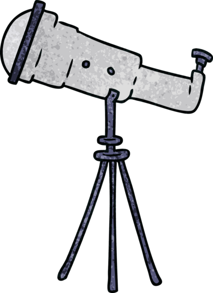 Bir insan tarafından çizilmiş büyük bir teleskobun el çizimi karikatürü.