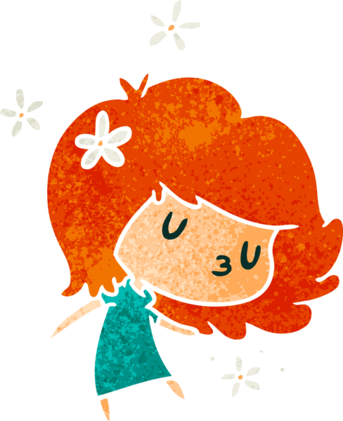 Bir insan tarafından çizilmiş sevimli bir kawai kızının eski çizgi film çizimi.