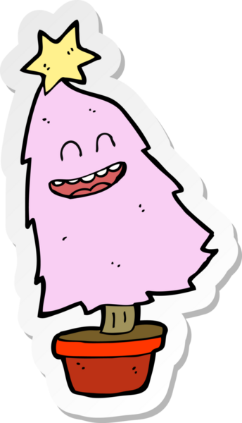 Bir insan tarafından çizilmiş, dans eden bir Noel ağacının çıkartması.