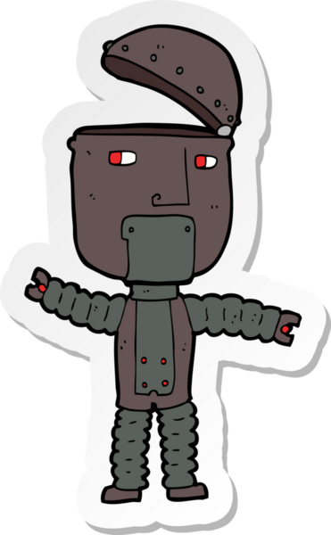 Bir insan tarafından çizilmiş robot karikatür çıkartması.