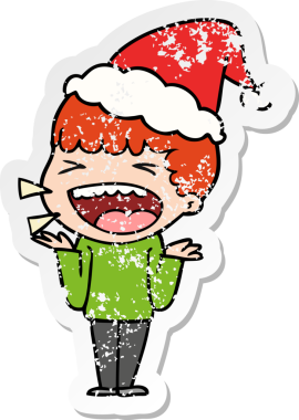 Bir insan tarafından çizilmiş Noel Baba şapkası giymiş, gülen bir adamın çizilmiş el yazısı.