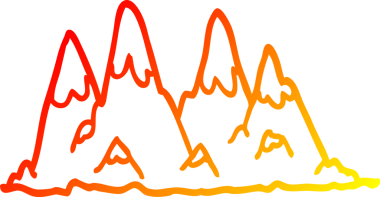 Bir insan tarafından çizilmiş çizgi bir dağ silsilesinin sıcak eğimli çizimi