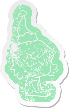 Bir insan tarafından çizilmiş Noel Baba şapkası giyen elf bir kızın garip bir karikatürü.