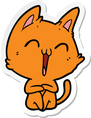 Bir insan tarafından çizilmiş mutlu çizgi film kedisinin çıkartması.