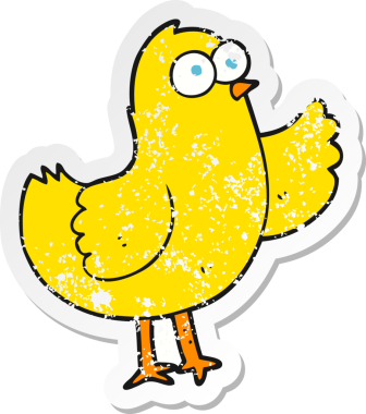 Bir insan tarafından çizilmiş karikatür kuşunun gerilmiş çıkartması.