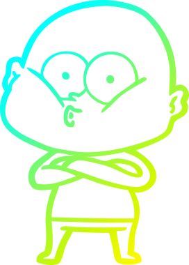 Bir insan tarafından çizilmiş, kel bir adamın soğuk çizgi çizimi.