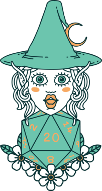 Retro Dövme Biçimli elf karakteri Bir insan tarafından çizilmiş doğal yirmi zar atışıyla