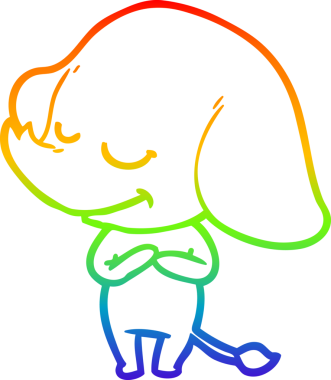 Bir insan tarafından çizilmiş gülümseyen bir filin çizgi çizimi.