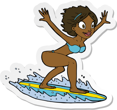 Bir insan tarafından çizilmiş sörfçü bir kızın çıkartması.