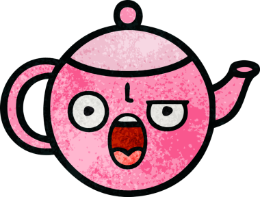 Bir insan tarafından çizilmiş bir çaydanlığın retro grunge desen karikatürü