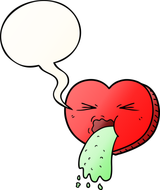 Çizgi film hasta bir kalbi sever. Bir insan tarafından çizilmiş yumuşak bir dil baloncuğuyla.