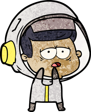 Bir insan tarafından çizilmiş yorgun astronot çizgi filmi.