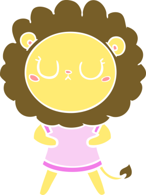 Bir insan tarafından çizilmiş düz renkli çizgi film aslanı