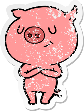 Bir insan tarafından çizilmiş mutlu çizgi film domuzunun sıkıntılı çıkartması.