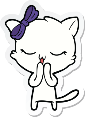 Bir insan tarafından çizilmiş kafasında fiyonk olan çizgi film kedisinin çıkartması.