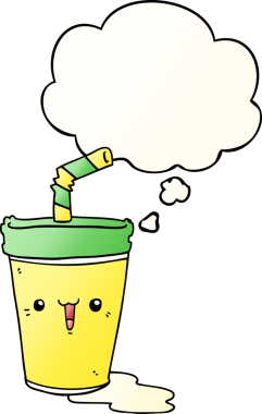 Düşünce baloncuklu tatlı karikatür gazozu bir insan tarafından çizilmiş.